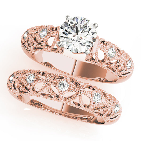 Crowned Antique Round Diamond Engagement Ring — 9K/18K Gold & Platinum