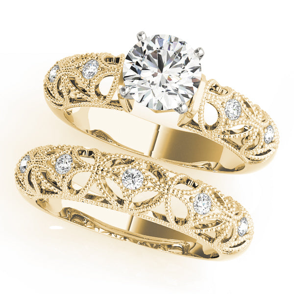 Crowned Antique Round Diamond Engagement Ring — 9K/18K Gold & Platinum