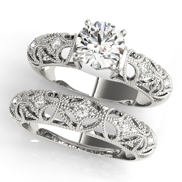 Crowned Antique Round Diamond Engagement Ring — 9K/18K Gold & Platinum