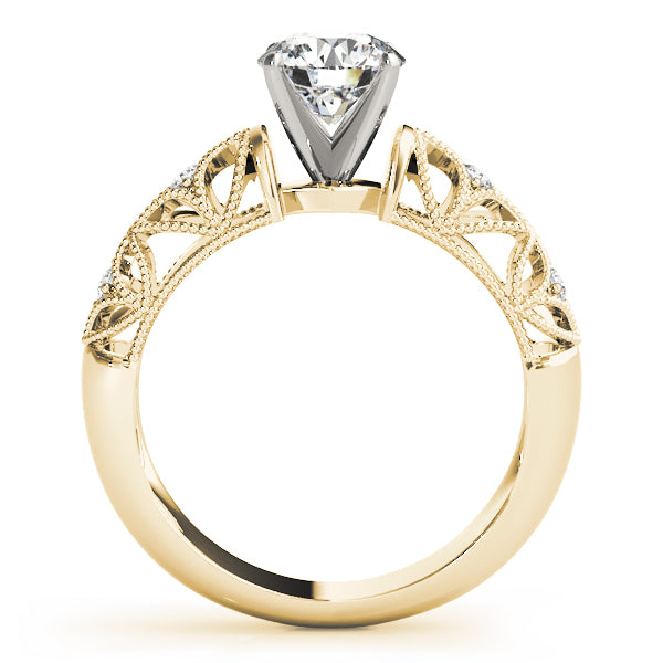 Crowned Antique Round Diamond Engagement Ring — 9K/18K Gold & Platinum