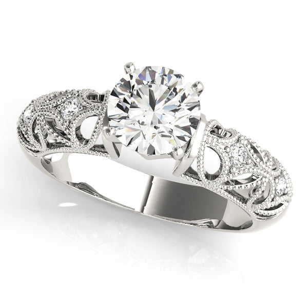 Crowned Antique Round Diamond Engagement Ring — 9K/18K Gold & Platinum