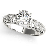 Crowned Antique Round Diamond Engagement Ring — 9K/18K Gold & Platinum