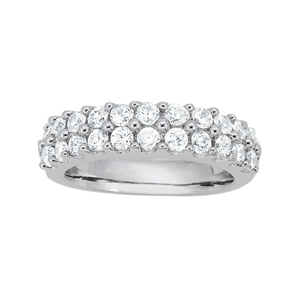 Double Row Shared Prong Half Eternity Ring in Gold & Platinum