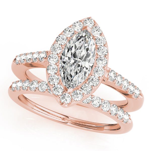 Luxe Halo Marquise Diamond Engagement Ring — 9K/18K Gold & Platinum