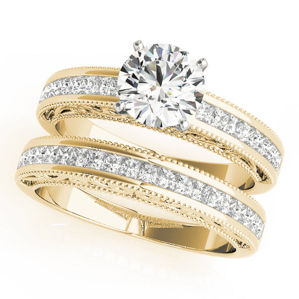 Sculpted Antique Princess Diamond Engagement Ring — 9K/18K Gold & Platinum