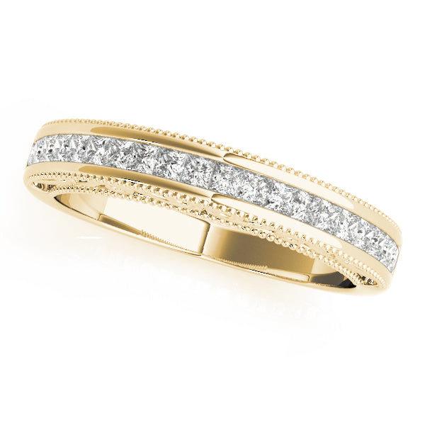 Fancy Princess Cut Milgrain Half Eternity Ring in Gold & Platinum