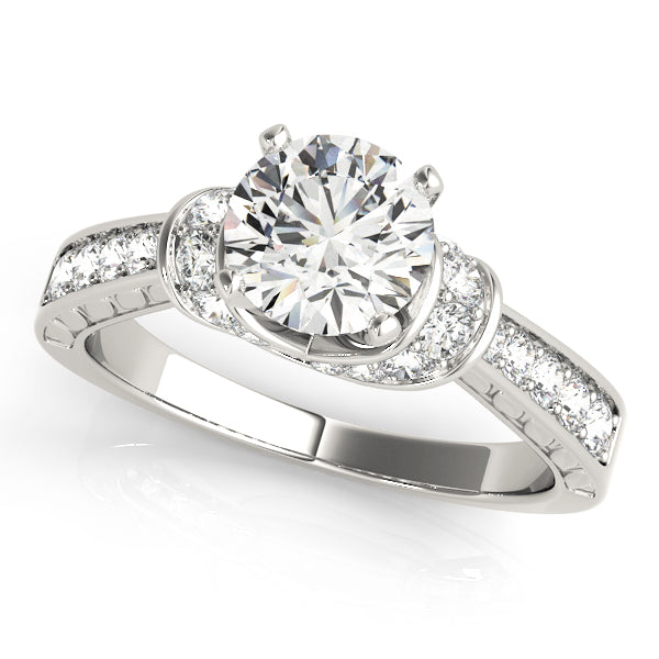 Graceful Cluster Sides Round Diamond Engagement Ring — 9K/18K Gold & Platinum