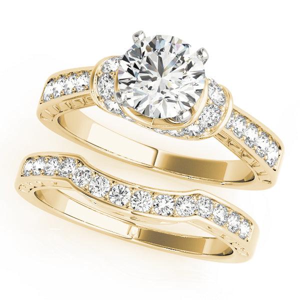 Graceful Cluster Sides Round Diamond Engagement Ring — 9K/18K Gold & Platinum