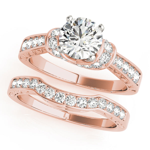 Graceful Cluster Sides Round Diamond Engagement Ring — 9K/18K Gold & Platinum