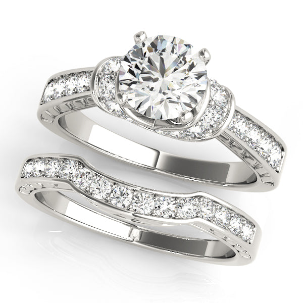 Graceful Cluster Sides Round Diamond Engagement Ring — 9K/18K Gold & Platinum