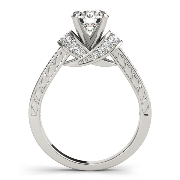 Graceful Cluster Sides Round Diamond Engagement Ring — 9K/18K Gold & Platinum