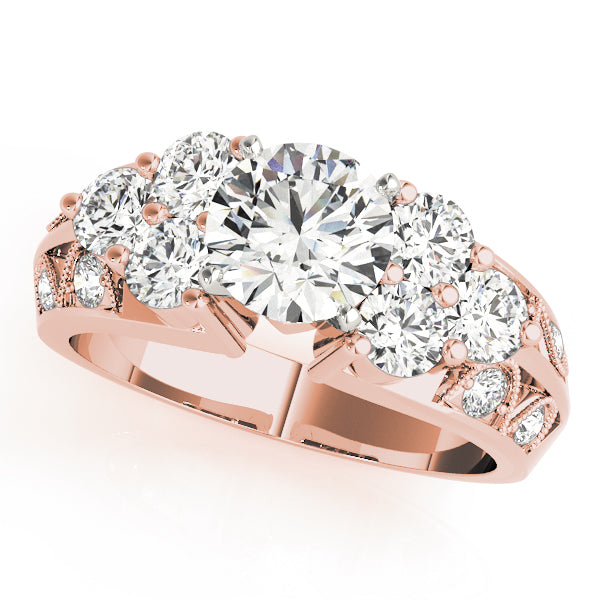 Resplendent Cluster Sides Round Diamond Engagement Ring — 9K/18K Gold & Platinum