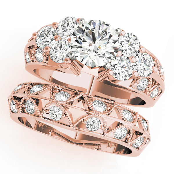 Resplendent Cluster Sides Round Diamond Engagement Ring — 9K/18K Gold & Platinum