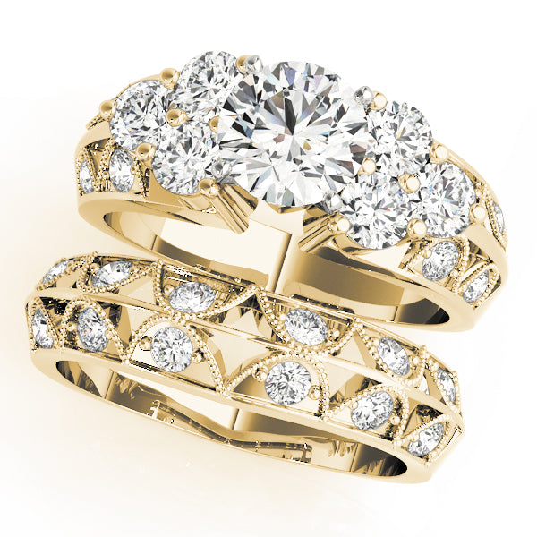 Resplendent Cluster Sides Round Diamond Engagement Ring — 9K/18K Gold & Platinum