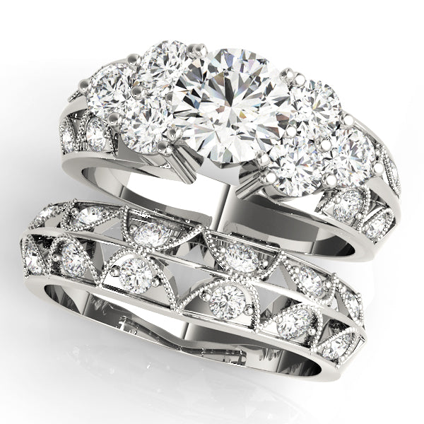 Resplendent Cluster Sides Round Diamond Engagement Ring — 9K/18K Gold & Platinum