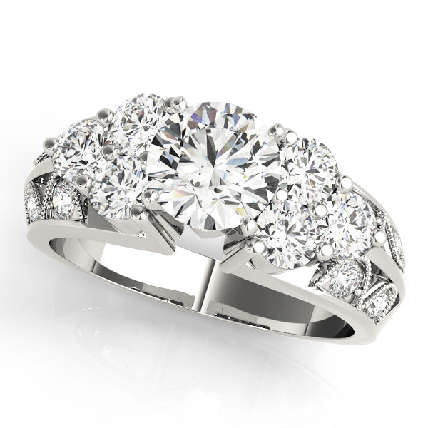 Resplendent Cluster Sides Round Diamond Engagement Ring — 9K/18K Gold & Platinum
