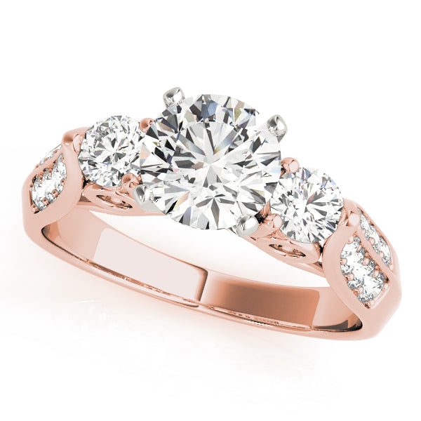 Lab Grown Three Stone Round Cut  Diamond Pave Set Ring