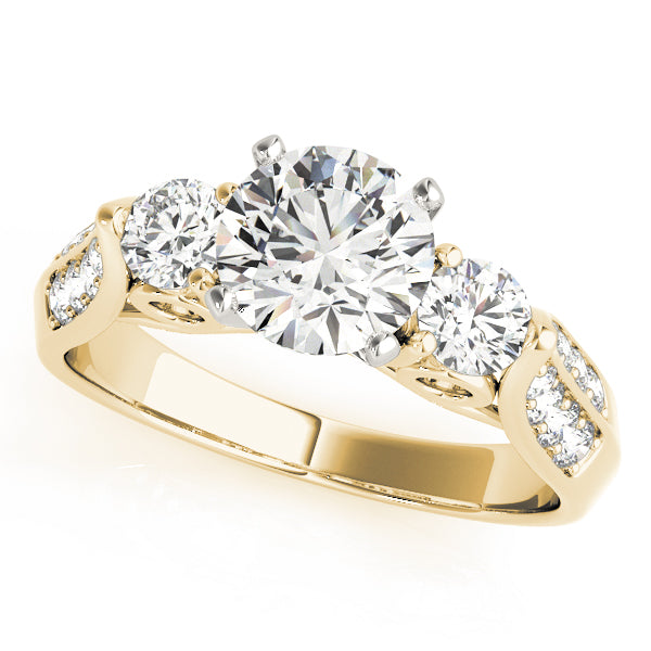 Elegant Three-Stone Round Diamond Engagement Ring — 9K/18K Gold & Platinum