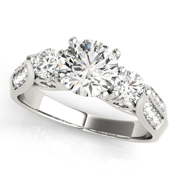 Lab Grown Three Stone Round Cut  Diamond Pave Set Ring