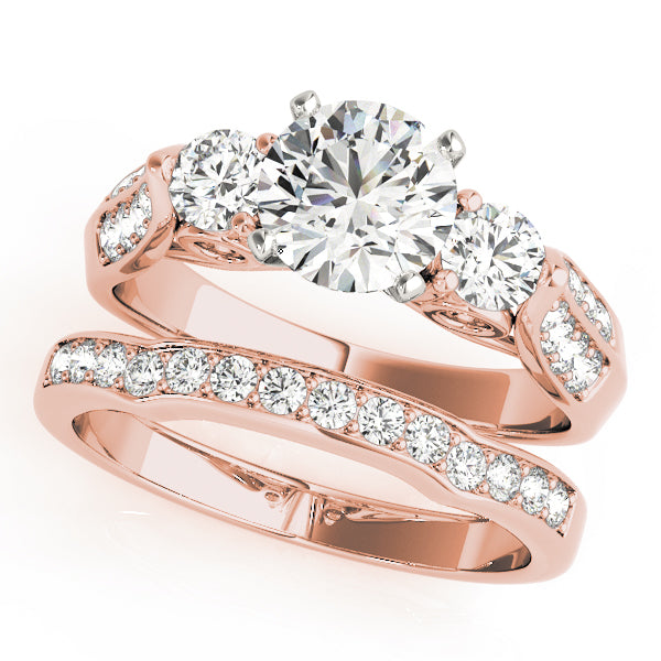 Elegant Three-Stone Round Diamond Engagement Ring — 9K/18K Gold & Platinum