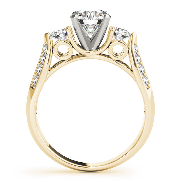 Lab Grown Three Stone Round Cut  Diamond Pave Set Ring