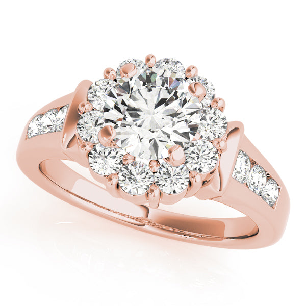 Graceful Halo Round Diamond Engagement Ring — 9K/18K Gold & Platinum
