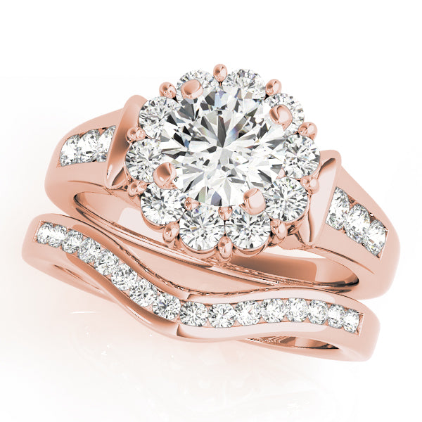 Graceful Halo Round Diamond Engagement Ring — 9K/18K Gold & Platinum