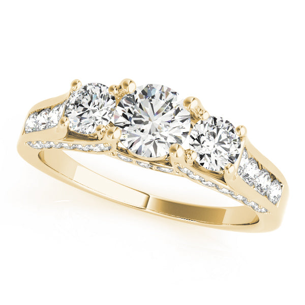 Resplendent Three-Stone Round Diamond Engagement Ring — 9K/18K Gold & Platinum