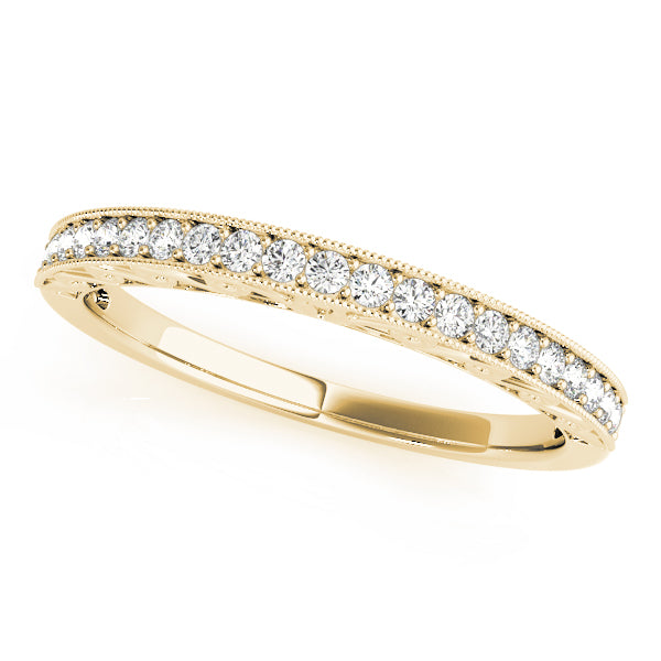 Single Row Milgrain Engraved Filigree Half Eternity Ring in Gold & Platinum