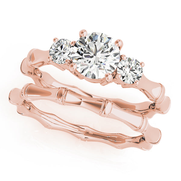 Noble Three-Stone Round Diamond Engagement Ring — 9K/18K Gold & Platinum