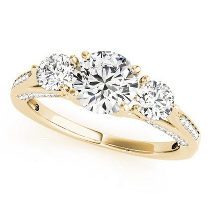 Lab Grown Diamond Three Stone Round Cut D/VVS Pave Set Ring