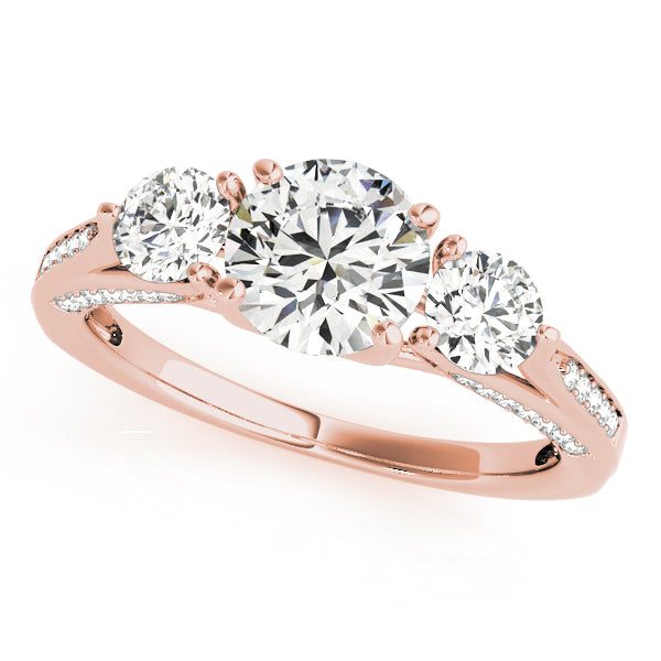 Lab Grown Diamond Three Stone Round Cut D/VVS Pave Set Ring