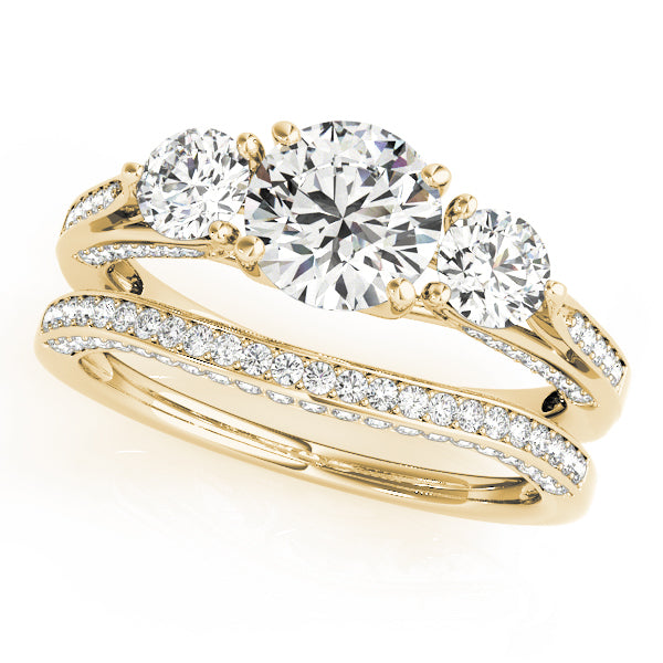 Classic Three-Stone Round Diamond Engagement Ring — 9K/18K Gold & Platinum