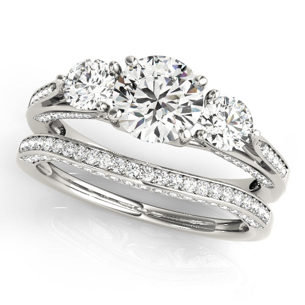 Classic Three-Stone Round Diamond Engagement Ring — 9K/18K Gold & Platinum