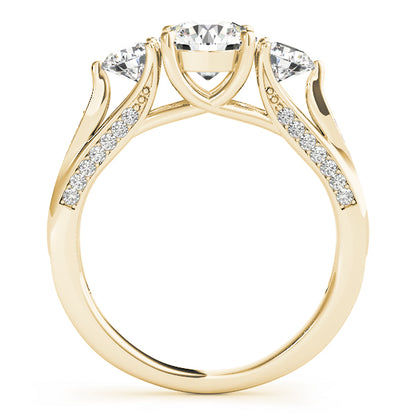 Lab Grown Diamond Three Stone Round Cut D/VVS Pave Set Ring