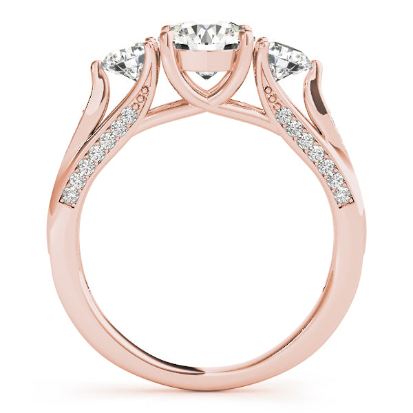 Lab Grown Diamond Three Stone Round Cut D/VVS Pave Set Ring