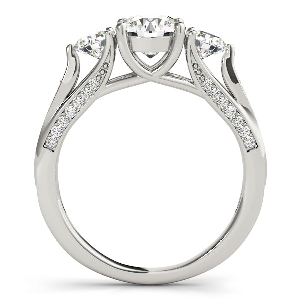 Lab Grown Diamond Three Stone Round Cut D/VVS Pave Set Ring