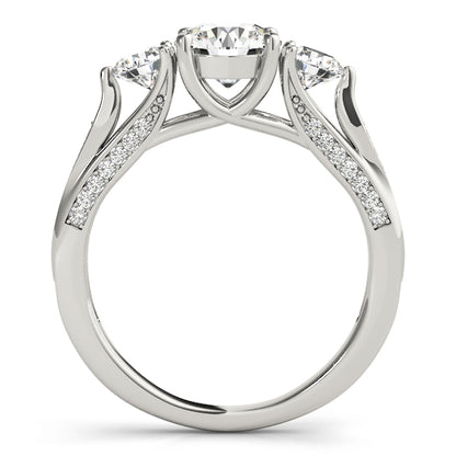 Lab Grown Diamond Three Stone Round Cut D/VVS Pave Set Ring