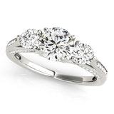 Lab Grown Diamond Three Stone Round Cut D/VVS Pave Set Ring