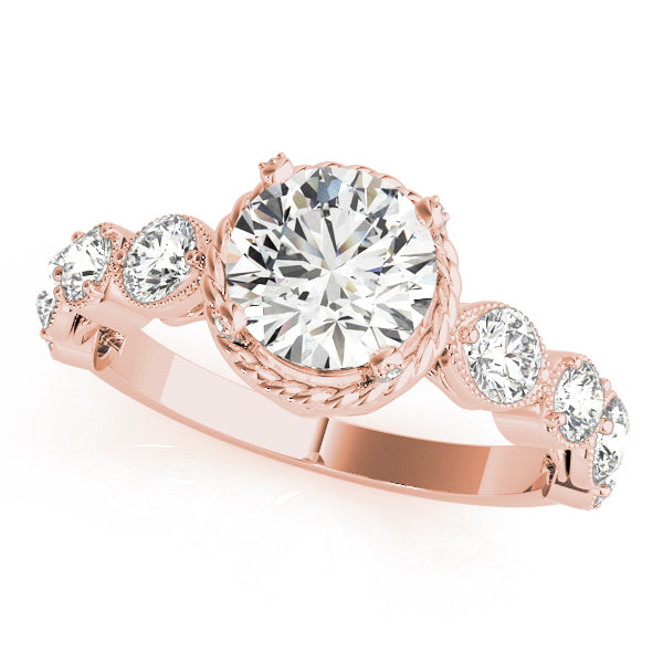 Vintage-Inspired Cluster Sides Round Diamond Engagement Ring — 9K/18K Gold & Platinum