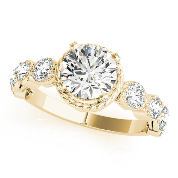 Vintage-Inspired Cluster Sides Round Diamond Engagement Ring — 9K/18K Gold & Platinum