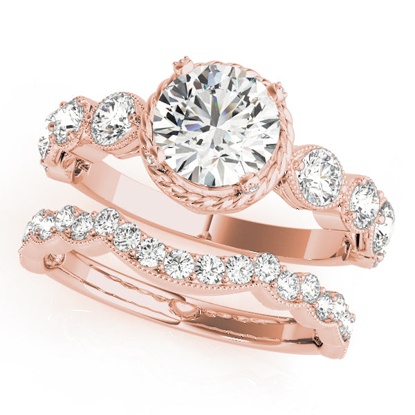 Vintage-Inspired Cluster Sides Round Diamond Engagement Ring — 9K/18K Gold & Platinum