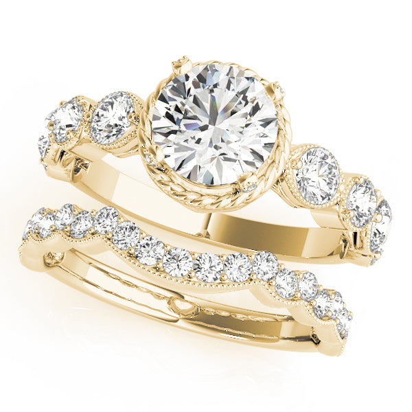 Vintage-Inspired Cluster Sides Round Diamond Engagement Ring — 9K/18K Gold & Platinum