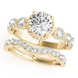 Vintage-Inspired Cluster Sides Round Diamond Engagement Ring — 9K/18K Gold & Platinum