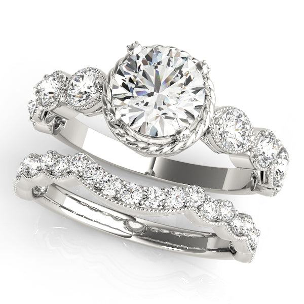 Vintage-Inspired Cluster Sides Round Diamond Engagement Ring — 9K/18K Gold & Platinum