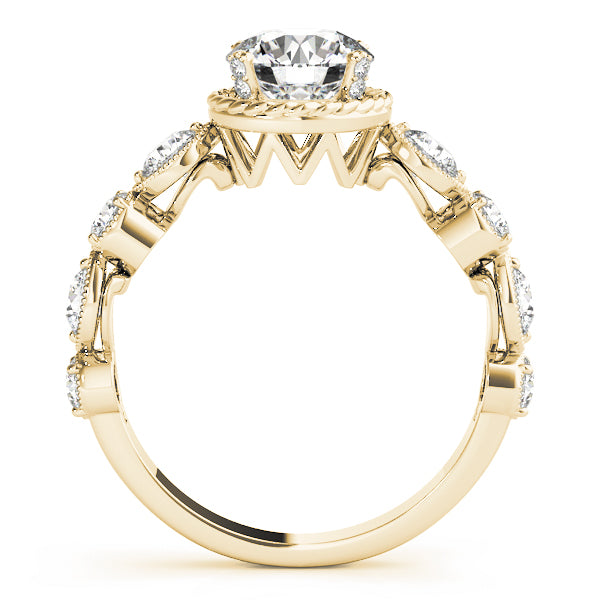 Vintage-Inspired Cluster Sides Round Diamond Engagement Ring — 9K/18K Gold & Platinum