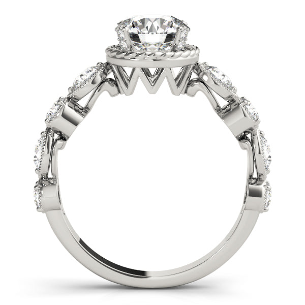 Vintage-Inspired Cluster Sides Round Diamond Engagement Ring — 9K/18K Gold & Platinum