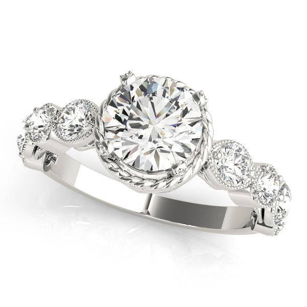 Vintage-Inspired Cluster Sides Round Diamond Engagement Ring — 9K/18K Gold & Platinum