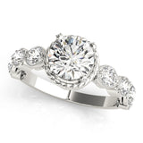 Vintage-Inspired Cluster Sides Round Diamond Engagement Ring — 9K/18K Gold & Platinum