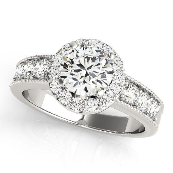 Brilliant Halo Round Diamond Engagement Ring — 9K/18K Gold & Platinum
